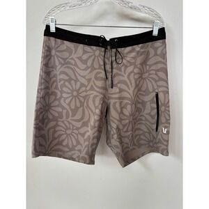 Vuori Cruise‎ Boardshorts Mens 32 Driftwood Floral Swim Trunks V383 Brown Tan